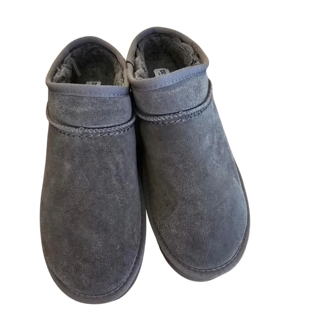 Cushionaire Womens Grey Suede Memory‎ Foam Faux Fur Lined Ankle Boots Size 9.5W